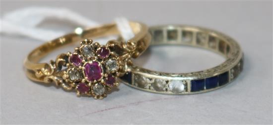 An early 20th century gem set ring and a 9ct gold eternity ring.